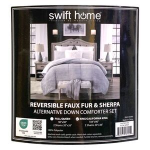Grey - Swift Home 3-Piece Reversible Faux Fur Sherpa Comforter Set, King/Cal. Ki
